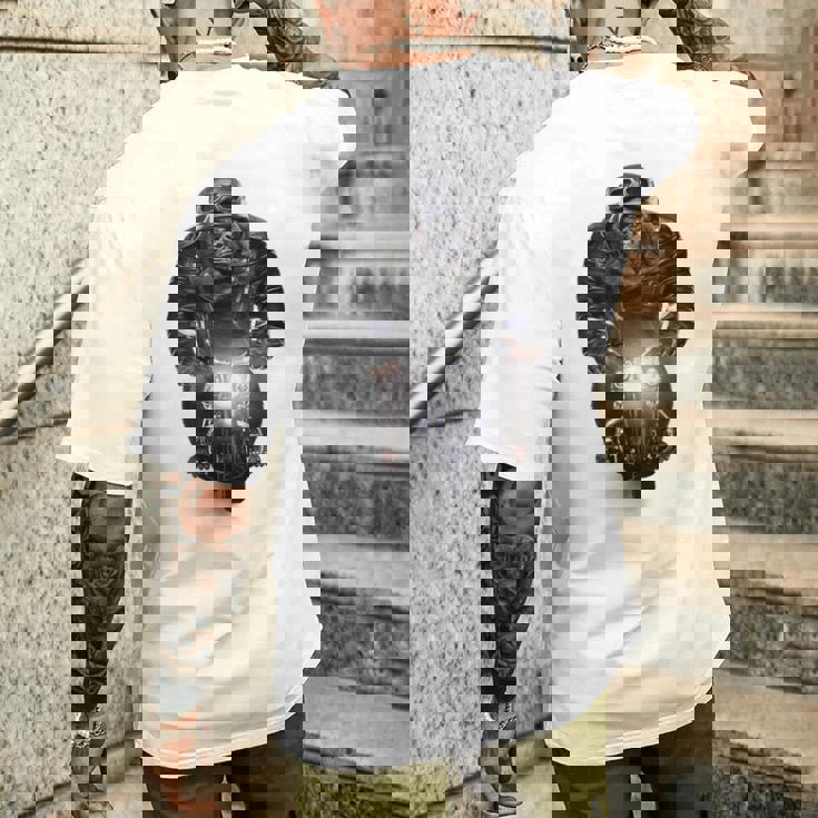 ゴリラ 動物 バイク ヘルメット メンズTシャツ バックプリント 彼への贈り物