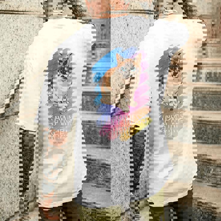 シャム猫 ラグドール ネコ 青い瞳 ブルーアイ かわいい 癒し 幸せ 前向き 猫好き グラデーション メンズTシャツ バックプリント 彼への贈り物