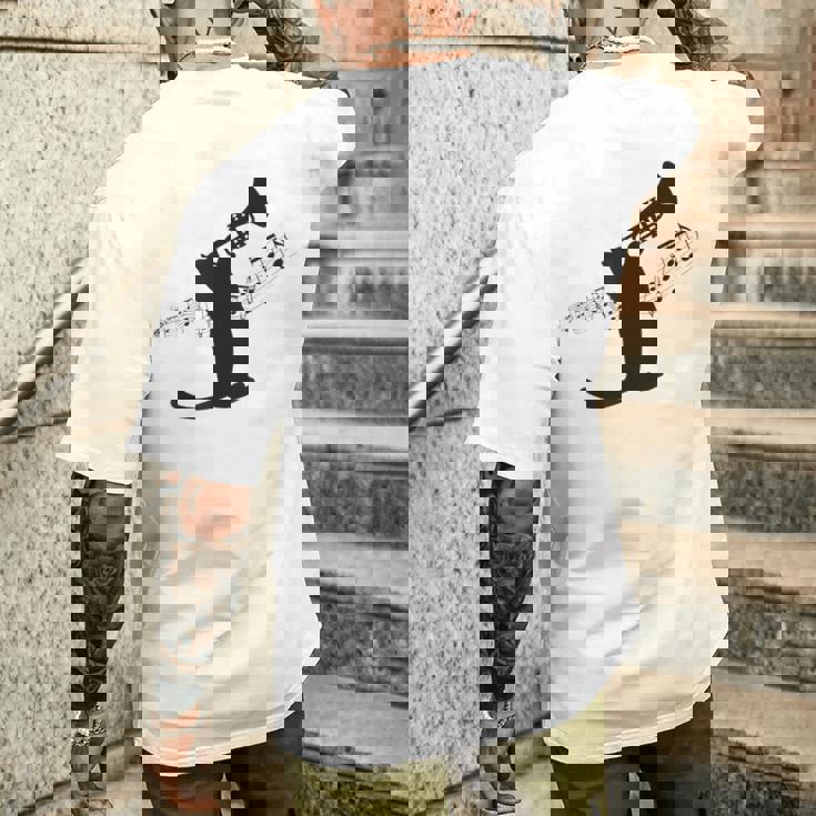 トランペット奏者猫 メンズTシャツ バックプリント 彼への贈り物