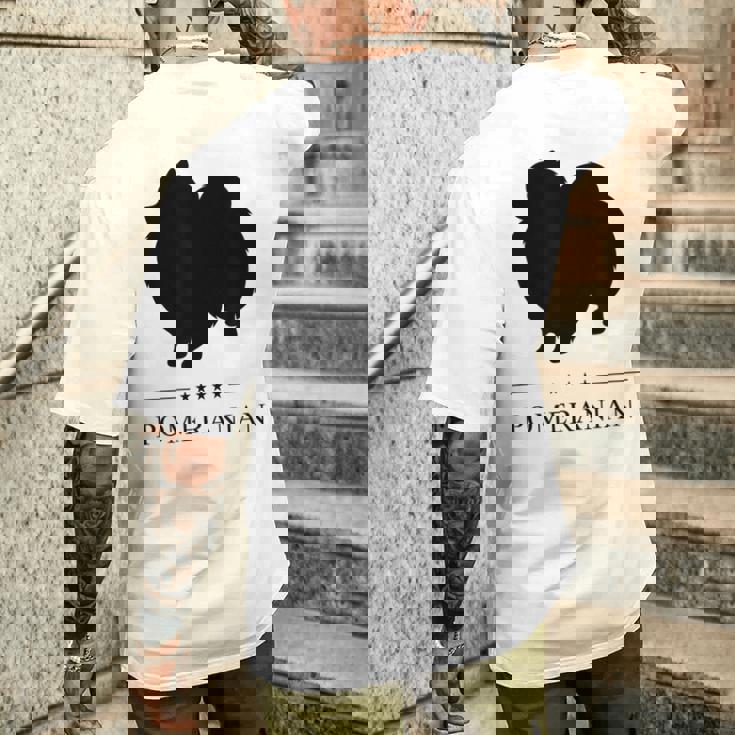 ポメラニアンブラックシルエット メンズTシャツ バックプリント 彼への贈り物