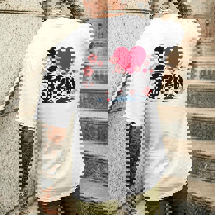 日本人 I Love Japan 桜 旗 富士山 旅行 メンズTシャツ バックプリント 彼への贈り物