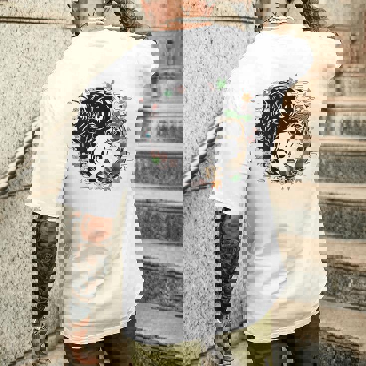 狸と狐 太極図 たぬき きつね メンズTシャツ バックプリント 彼への贈り物