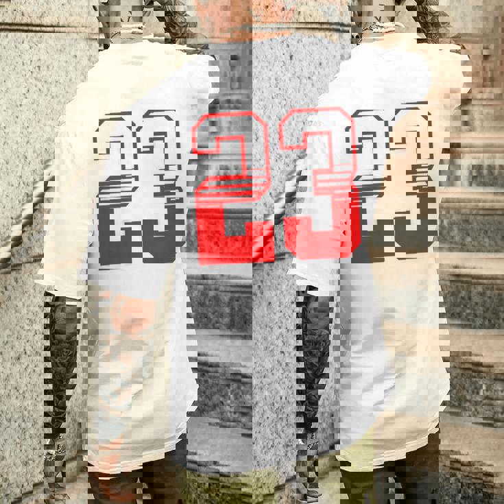 白赤番号 23 スポーツチーム メンズTシャツ バックプリント 彼への贈り物