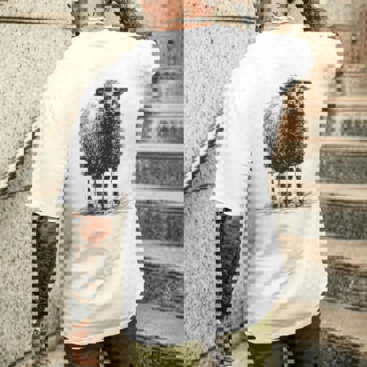 羊 アニマルプリント 動物園 ドローイング アート 絵画 羊 メンズTシャツ バックプリント 彼への贈り物