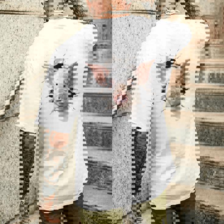 豚 アニマル柄 グラフィック 図面 イラスト 顔 豚 メンズTシャツ バックプリント 彼への贈り物