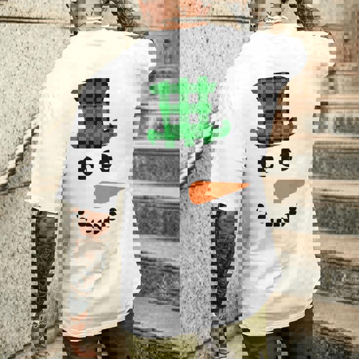 雪だるま 顔 にんじん鼻 クリスマス 冬 格子柄 サンタハット メンズTシャツ バックプリント 彼への贈り物