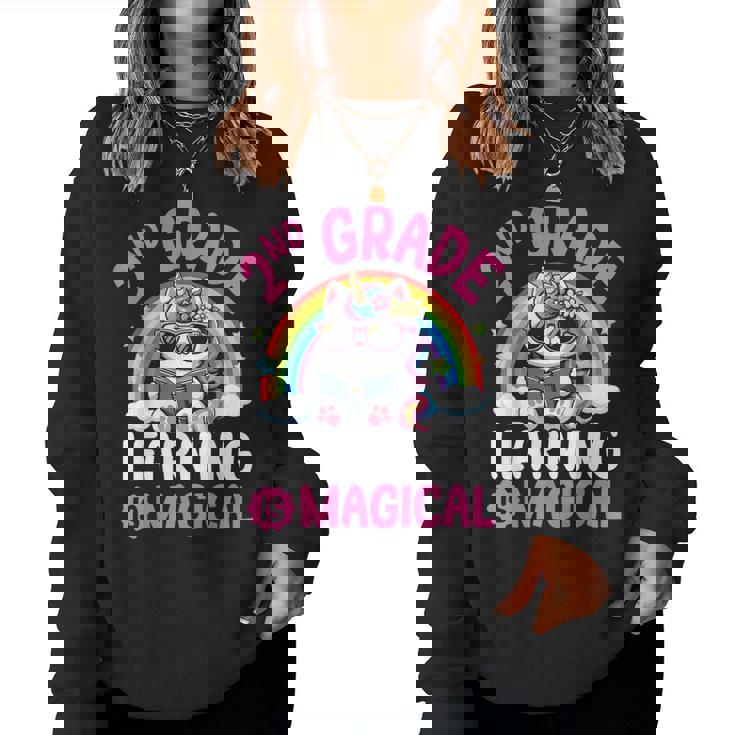 2Nd Grade Unicorn Cat Magical Caticorn Back Tochool レディーススウェットシャツ