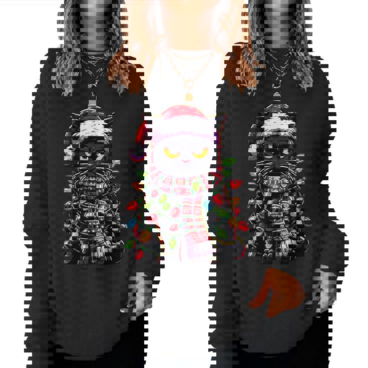 Brontolo Gatto Neroestito Natale Gatto Papà Mamma Natale Women Sweatshirt