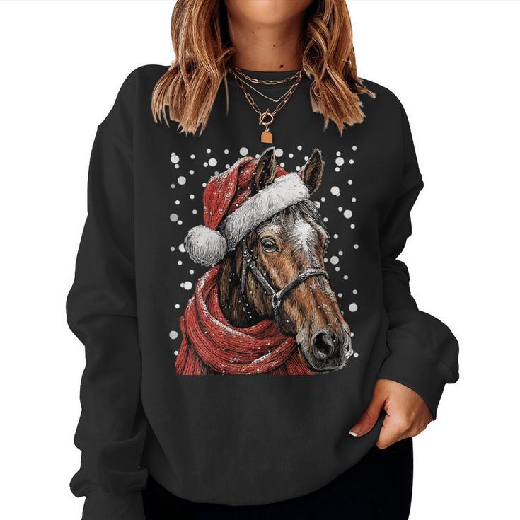 Cheval Enneigé Avec Bonnet De Père Noël D'hiver Sweat-shirt pour femme