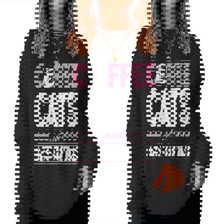 Coffee Cats And Bass Guitars ベースギタリスト 猫とコーヒー 長袖tシャツ レディーススウェットシャツ