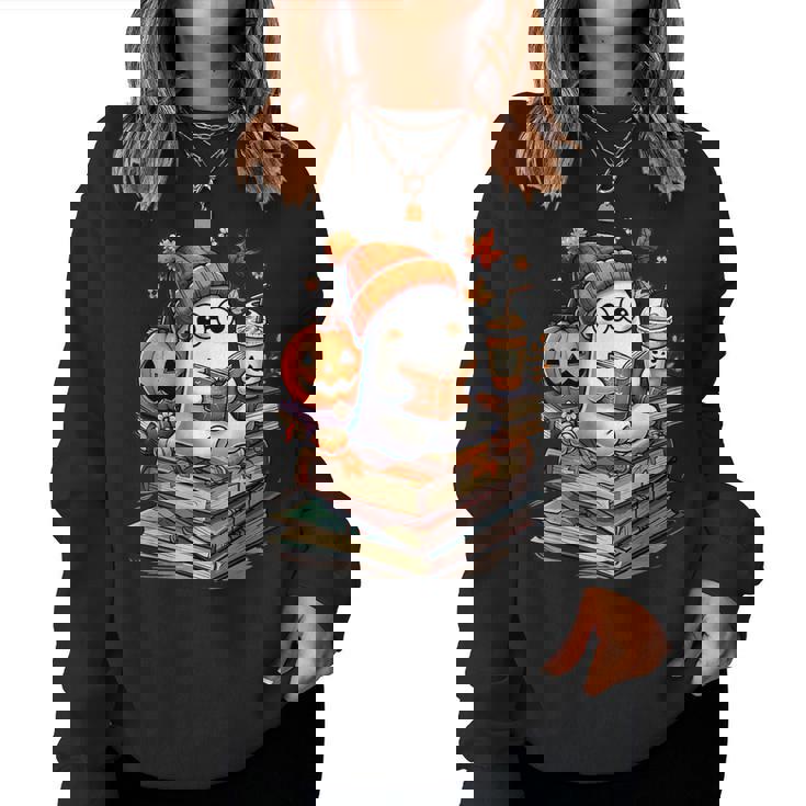 Cute Ghost Reading Book Lovers Autumn Fall Halloween Ghost Women Sweatshirt