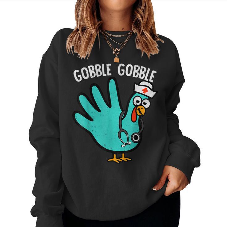 Cute Turkey Glove Nurse Thanksgiving Scrub Top Rn Icu Er Women Sweatshirt