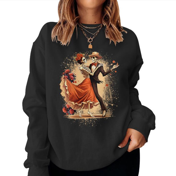 T-shirt Femme Jour Des Morts (Dia De Los Muertos) – Col En V, Motifs Squelettes Danseurs Mexicains