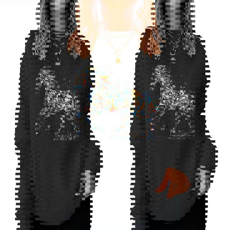 Horse Lover Majestic Horse 馬のグラフィック デザイン 長袖tシャツ レディーススウェットシャツ