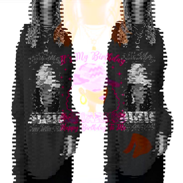 It's My Birthday Aquarius Black Woman Pink Camo Women Sweatshirt