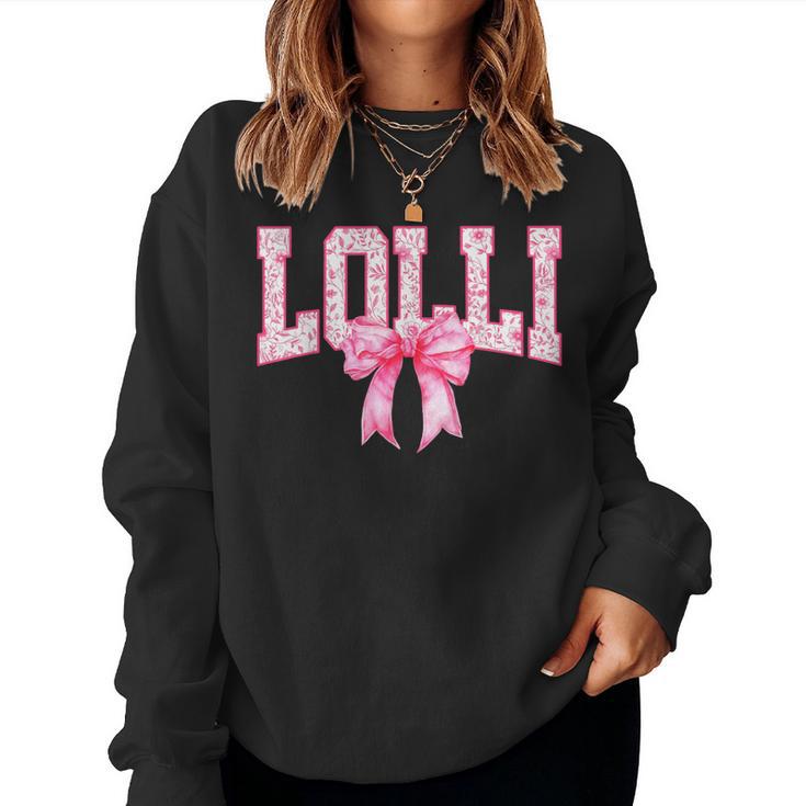 Lolli Floral Toile Pink Water Color Coquette Bow Women Sweatshirt