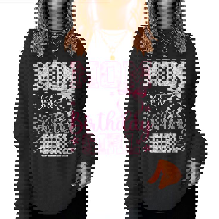 Mom Of The Birthday Girl Pink Bow Flower Birthday Girl Women Sweatshirt