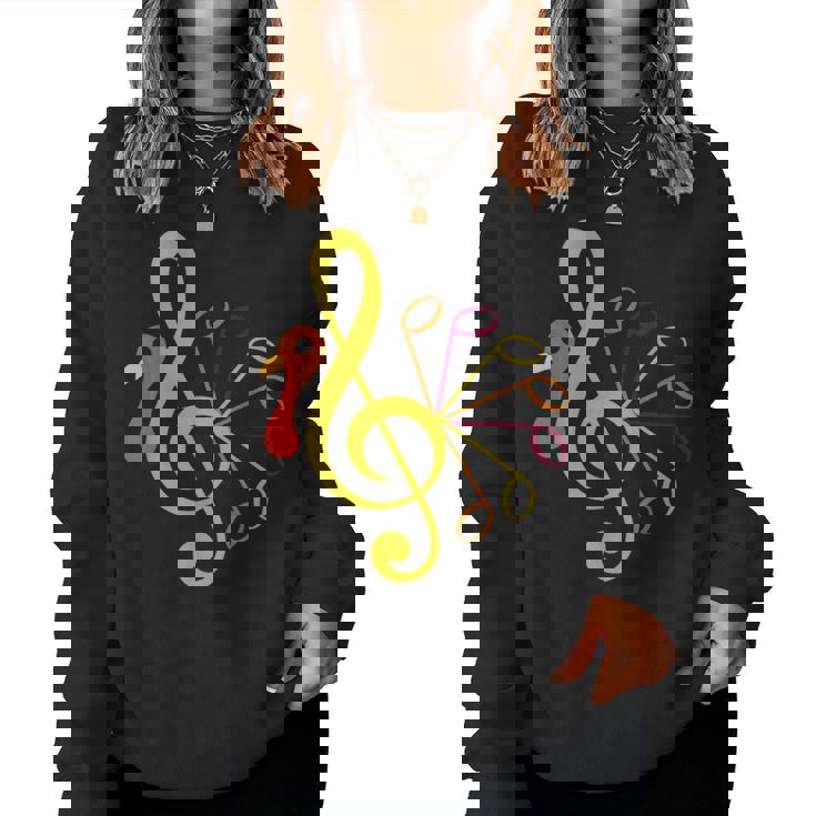 Music Note Symbol Turkey Teacher Fall Thanksgiving Autumn Women Sweatshirt