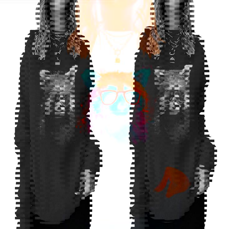 Red Panda サングラスアートワーク レディーススウェットシャツ