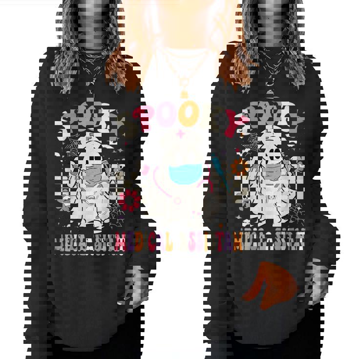 Spooky Medical Assistant Halloween Groovy Med Assistant Women Sweatshirt