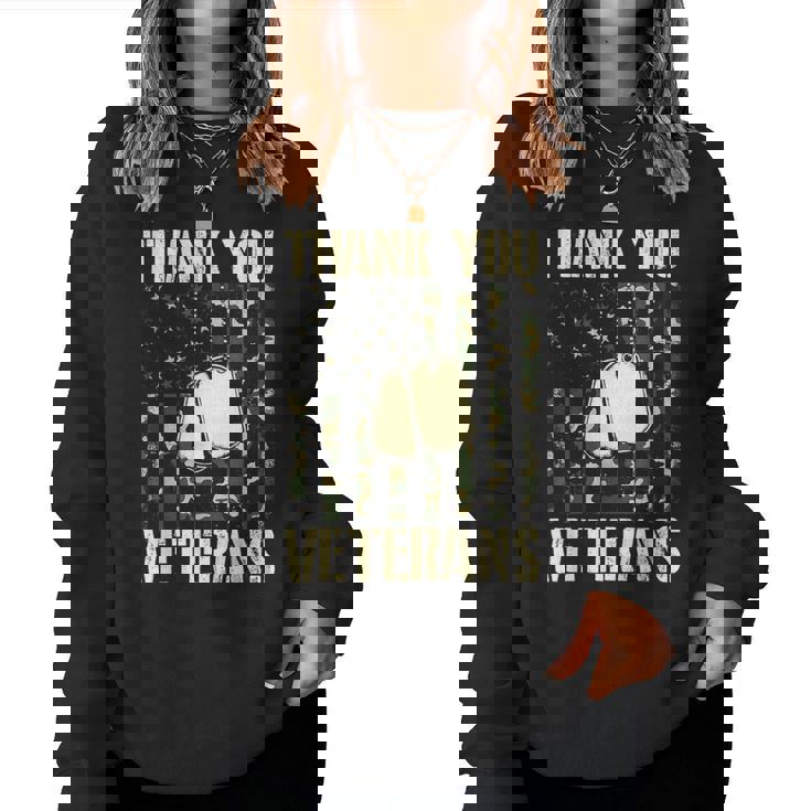 Thank You Veterans Patriotic Dog Tag American Flag Women Women Sweatshirt