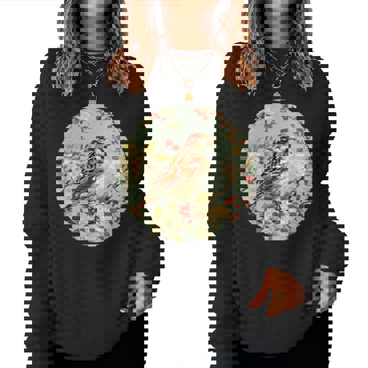 かわいい花のスズメの花の家のスズメ。 レディーススウェットシャツ