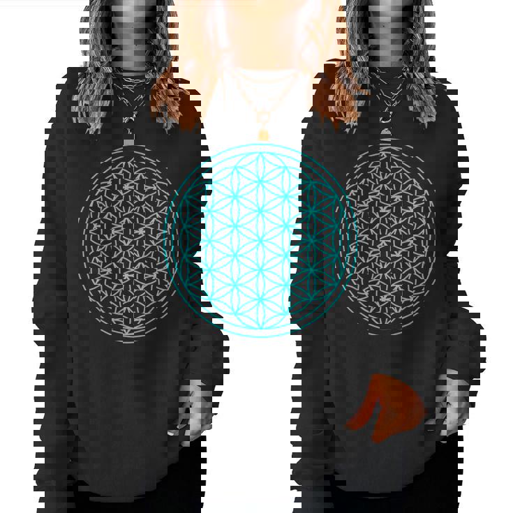 スピリチュアルセイクリッドジオメトリ 生命の花 ブルー レディーススウェットシャツ