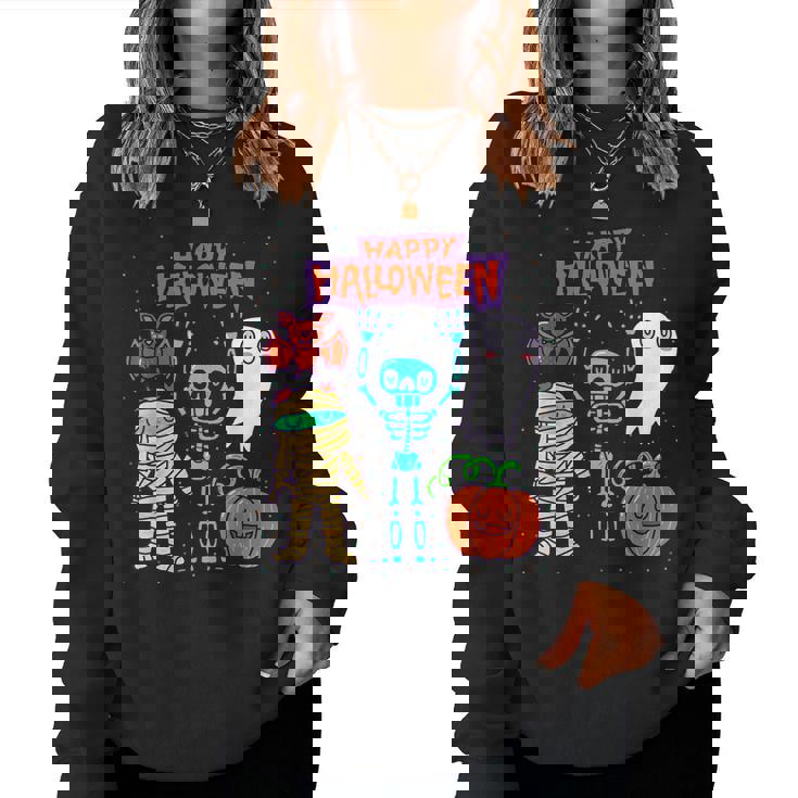 ハッピーハロウィン骨格かぼちゃかわいいゴーストキッズ男の子女の子 レディーススウェットシャツ