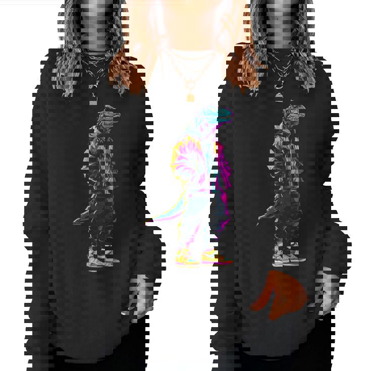 恐竜 漫画 かわいい かわいい かっこいい モチーフ 男性 女性 T-Rex レディーススウェットシャツ