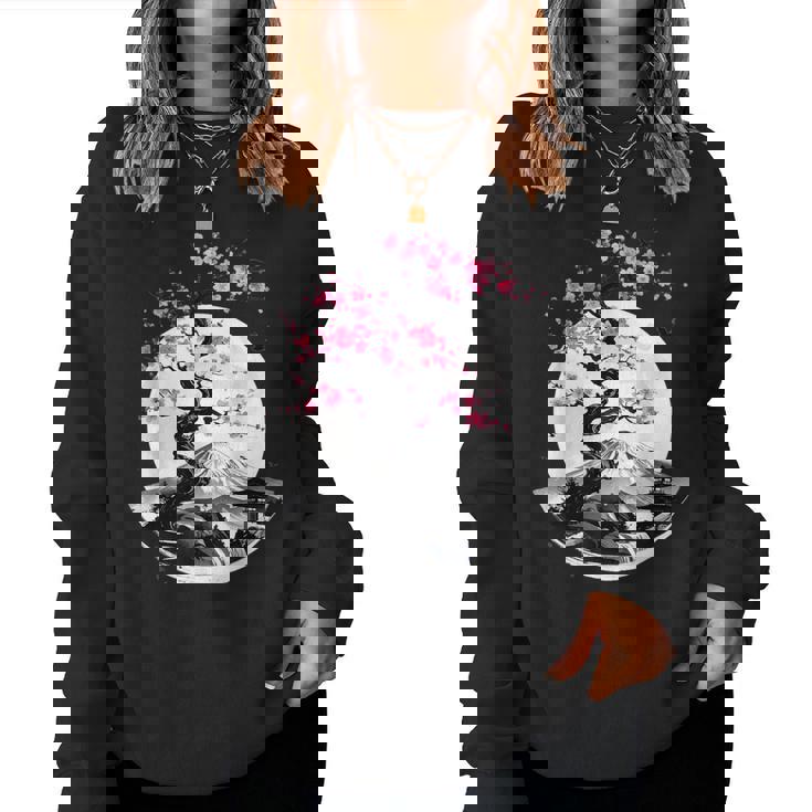 桜と月と富士山のtシャツ 春 花見 和柄 和風 和 メンズ レディース キッズ 水墨画 ギフト 服 サクラ レディーススウェットシャツ