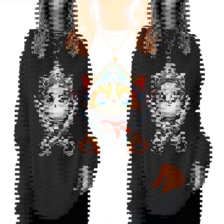 猫 海賊 キャプテントーク 海賊の日 幼児 女の子 男の子 レディーススウェットシャツ