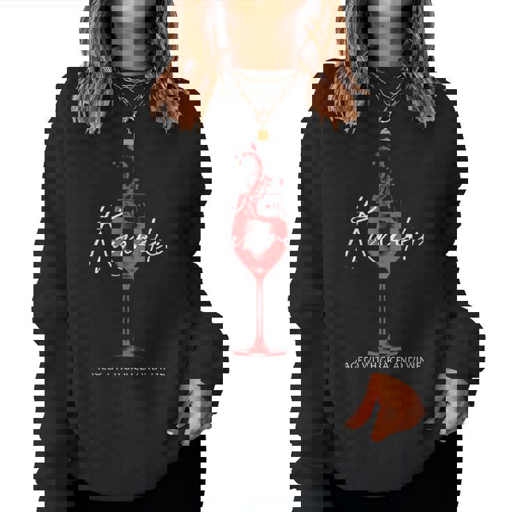 還暦祝い ワイン好き 酒好き 父 母 男性 女性 60歳お祝い Aged With Grace And Wine レディーススウェットシャツ