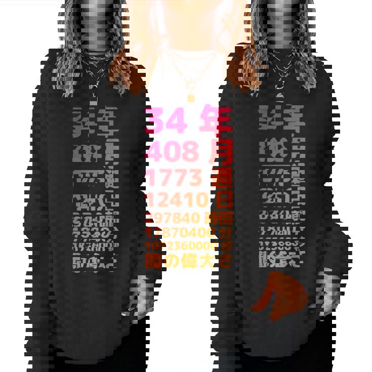 面白い34歳の誕生日の古いメーター 面白い34歳のギフト 女性 男性 面白い電卓 34歳の誕生日のギフト レディーススウェットシャツ