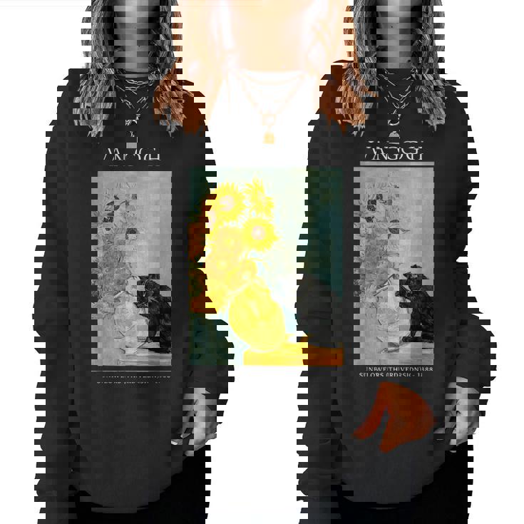 面白いゴッホ風変わりな猫とひまわりの花瓶パロディアート レディーススウェットシャツ