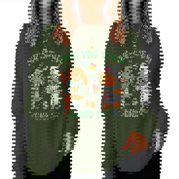 Retro Nurse Christmas Gingerbread Have You Tried Icing It Women Sweatshirt