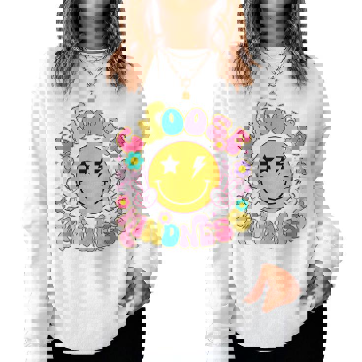 Cute Choose Kindness Groovy Smile Face Inspirational Be Kind Women Sweatshirt