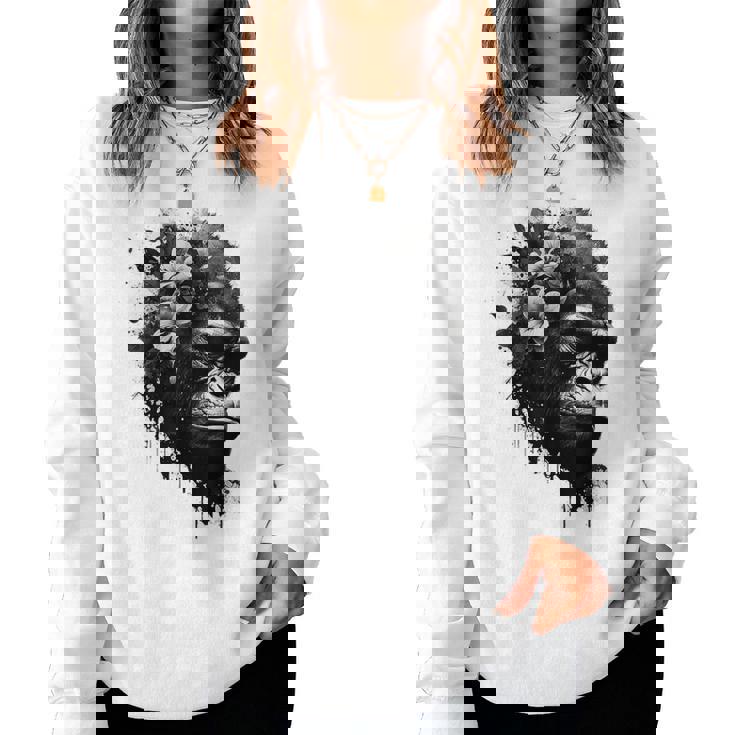 Gorilla Flowers モンキーアニマルプリントアート ゴリラ レディーススウェットシャツ