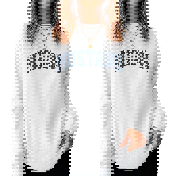 Mustang Oklahoma Ok Diseño Deportivointage Diseño Azul Marino Cuello Sudadera Mujer