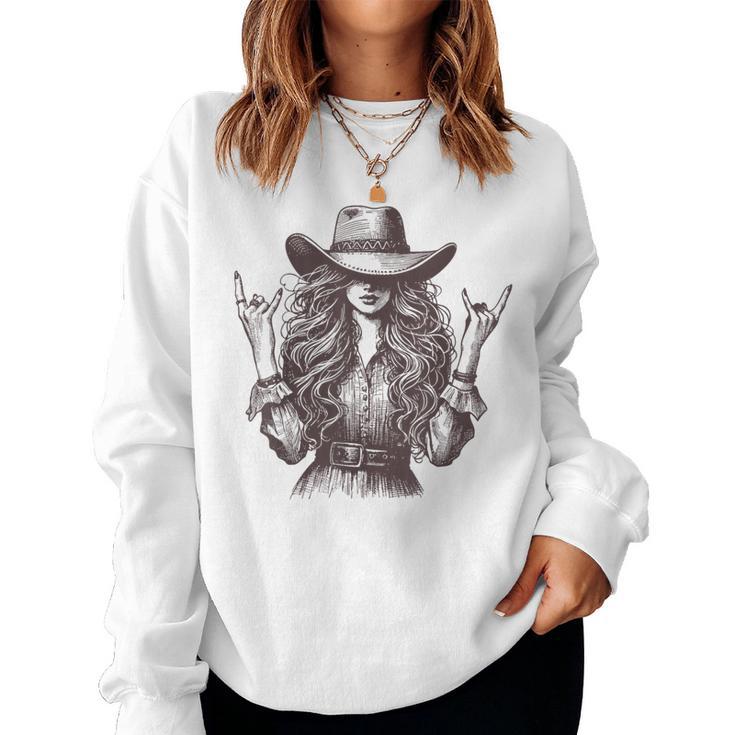 Rock And Roll Cowgirl Western Rodeo Girl Graphic Women Women Sweatshirt