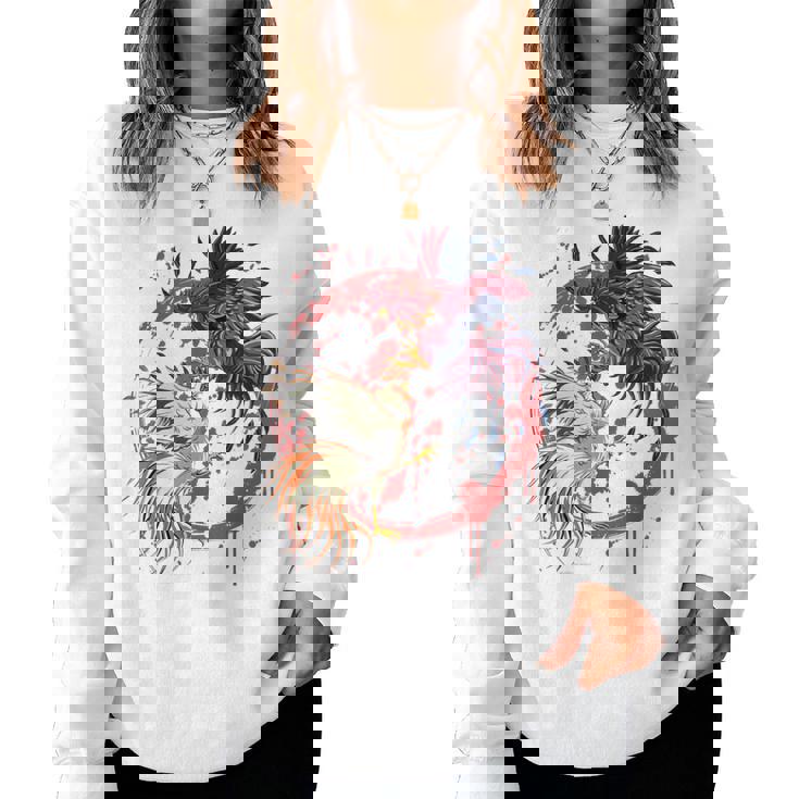 Rooster Cock Fight Chicken ノベルティ ファーマーズギフト レディーススウェットシャツ