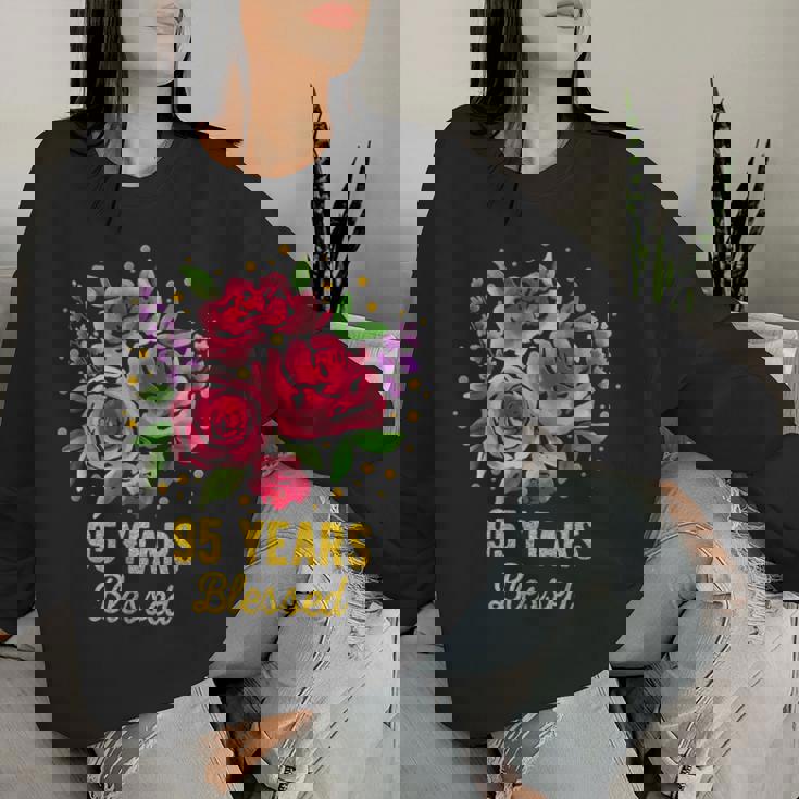 95歳 祝福されたかわいいバラの花 95歳 95歳の誕生日 レディーススウェットシャツ 彼女への贈り物