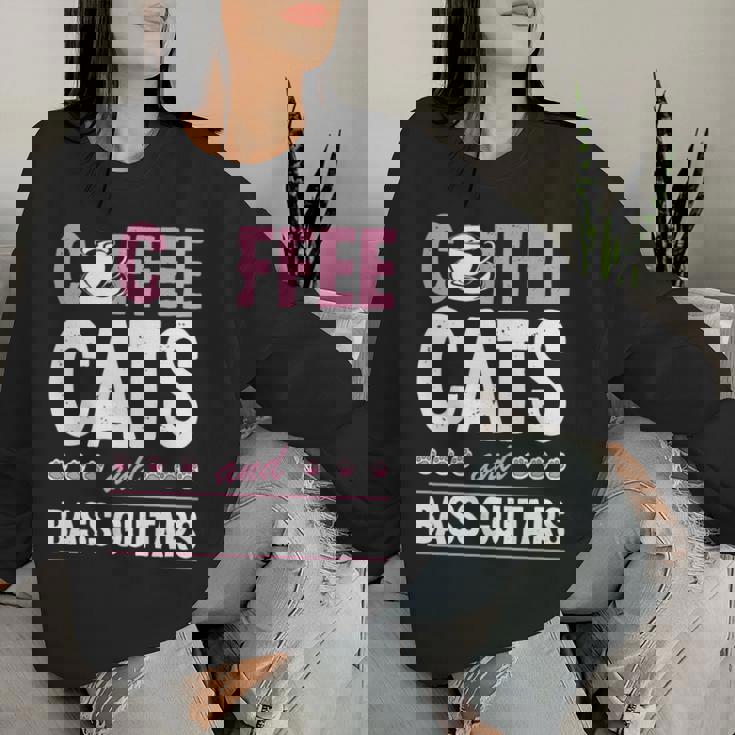 Coffee Cats And Bass Guitars ベースギタリスト 猫とコーヒー 長袖tシャツ レディーススウェットシャツ 彼女への贈り物