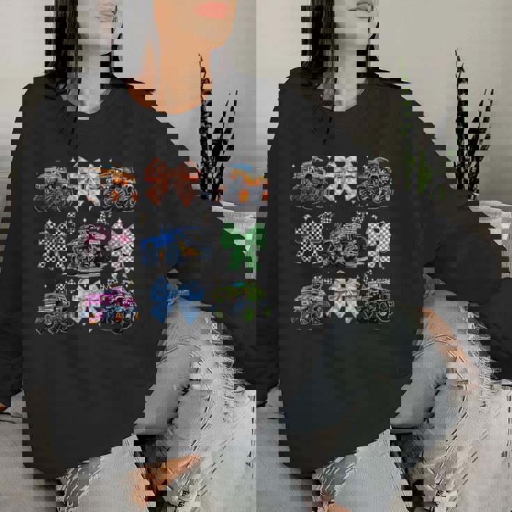 Monster Truck 4 Wheeler Offroad Girl Coquette Bow Pink Mom Women Sweatshirt Gifts for Her