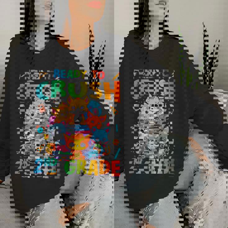 Ready To Crush 2Nd Grade Back Tochool 2Nd Grade Cat Kitten レディーススウェットシャツ 彼女への贈り物