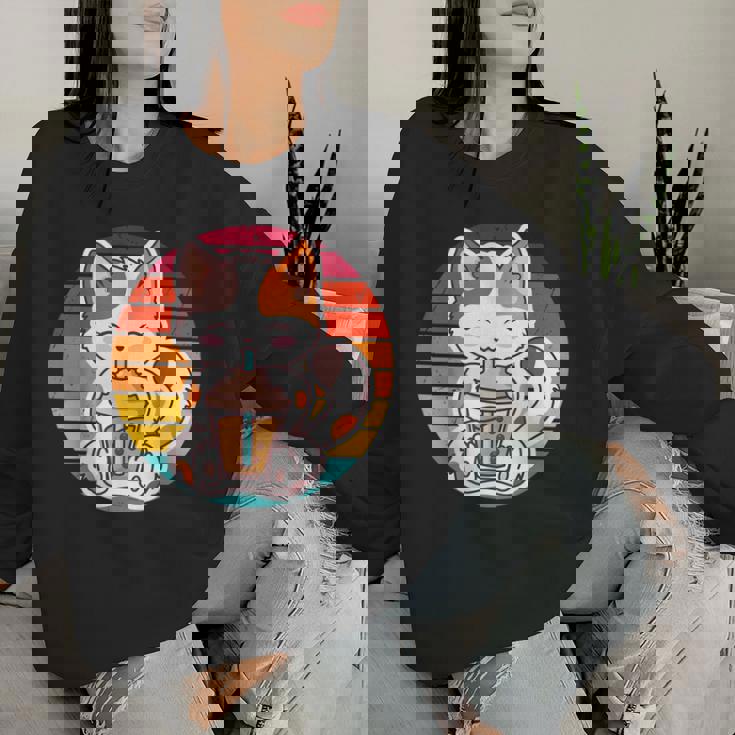 かわいい猫 ボバ ティーバブル アニメ 日本猫 女の子 ティーン レディーススウェットシャツ 彼女への贈り物