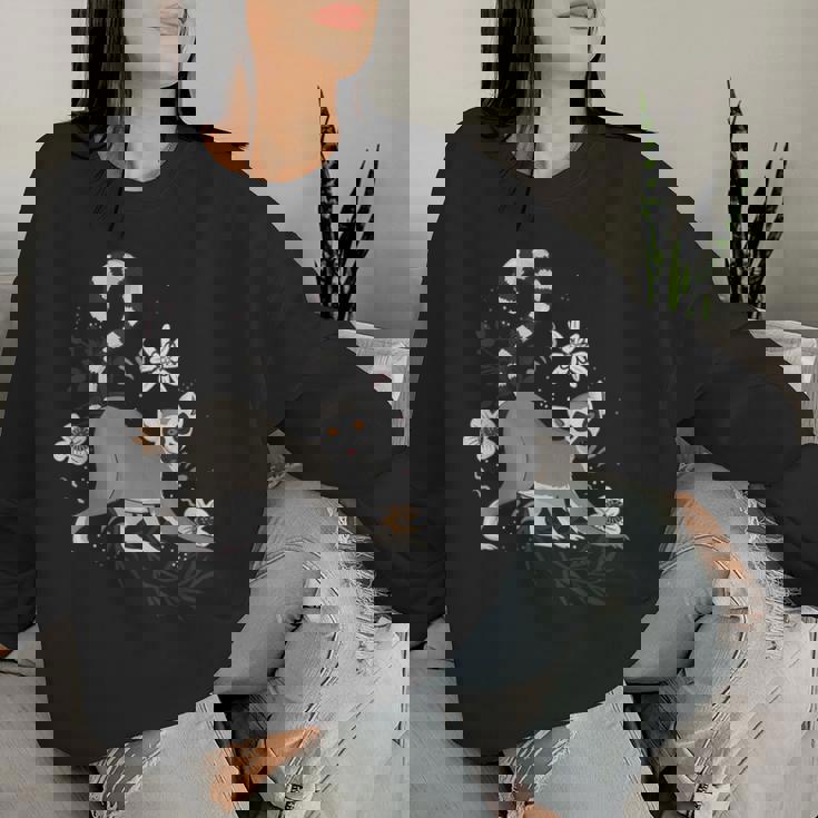 かわいい花 面白い動物キツネザル レディーススウェットシャツ 彼女への贈り物