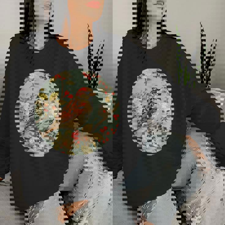 かわいい花のスズメの花の家のスズメ。 レディーススウェットシャツ 彼女への贈り物