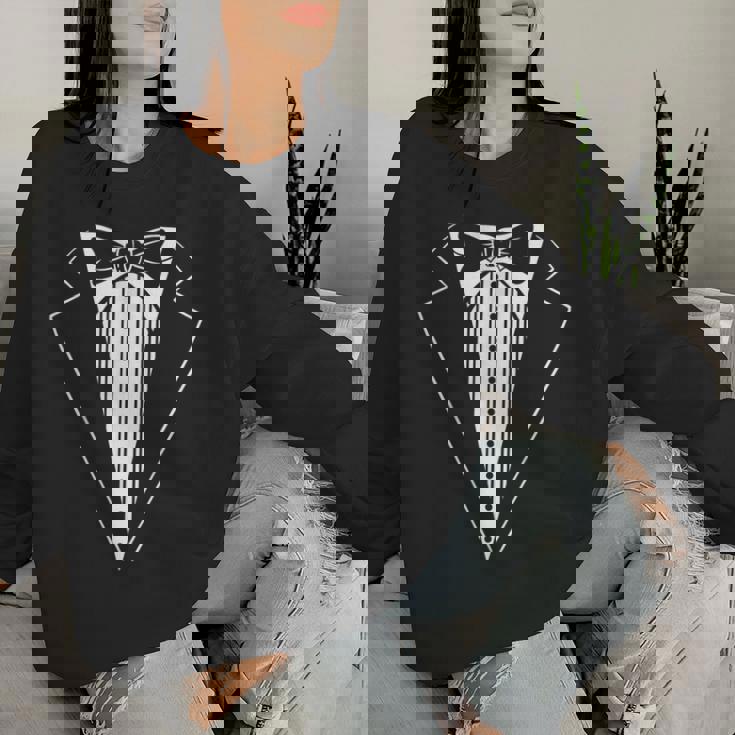 スーツ、プリント、蝶ネクタイ、タキシード、ベスト、男性子供女性 レディーススウェットシャツ 彼女への贈り物