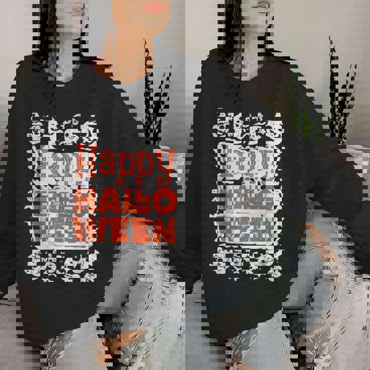 ハッピーハロウィン 子供 大人 男性 女性 キュート ビンテージ レディーススウェットシャツ 彼女への贈り物