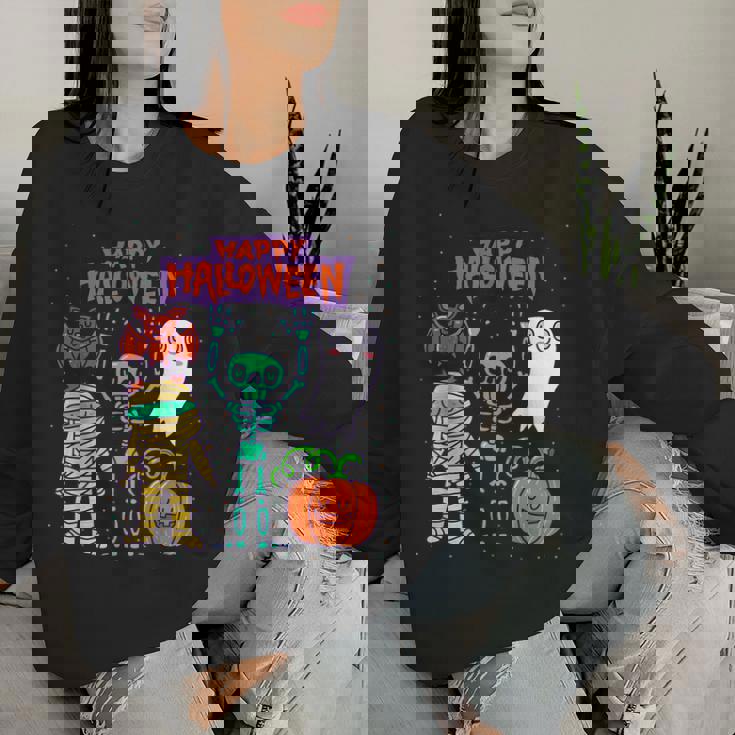 ハッピーハロウィン骨格かぼちゃかわいいゴーストキッズ男の子女の子 レディーススウェットシャツ 彼女への贈り物